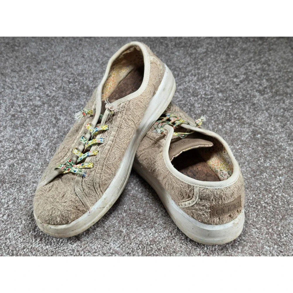 Hey Dude Knit Tan Floral Lace Slip On Sneakers Womens Size 10